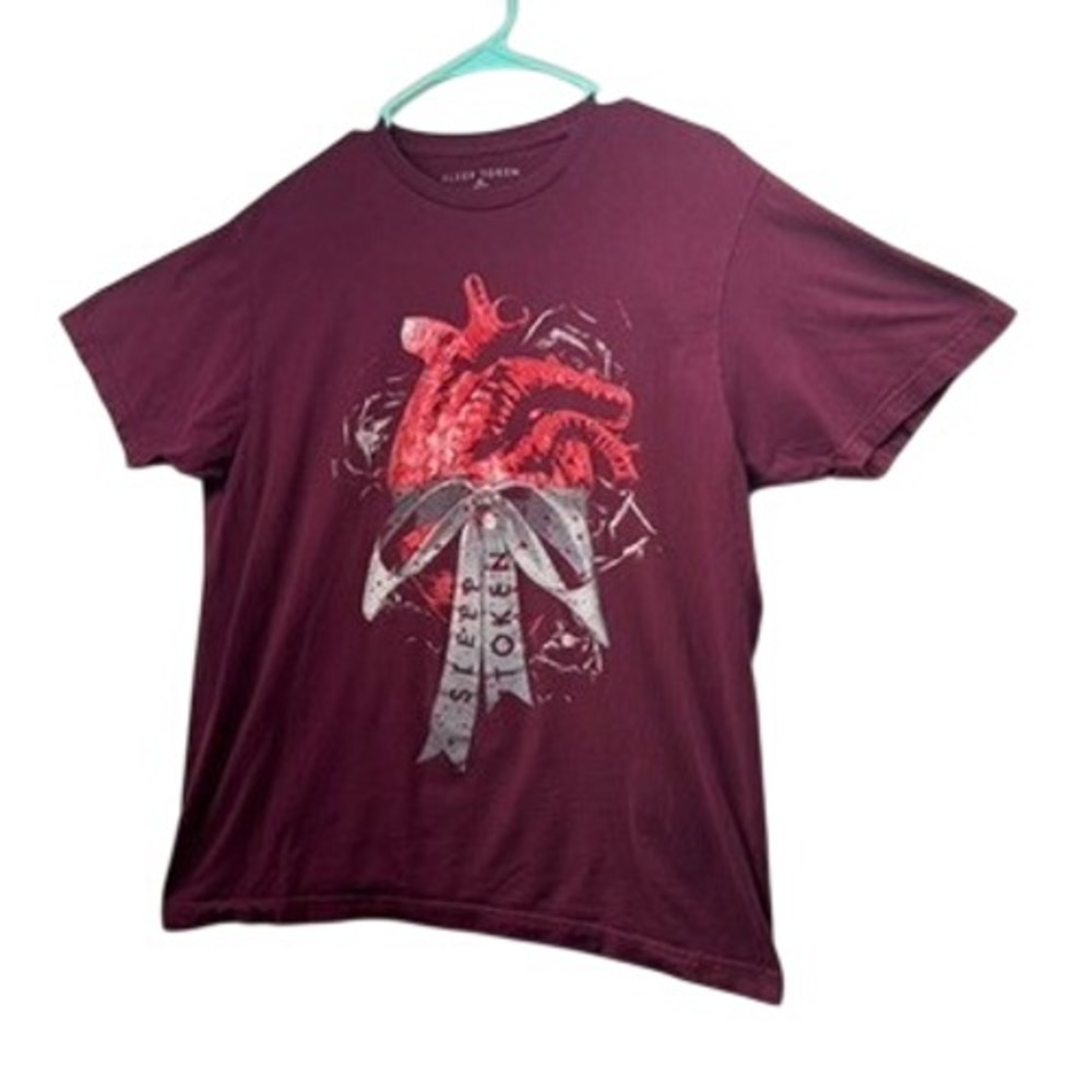 Sleep Token Heart Ribbon Graphic T-Shirt Maroon Burgundy Mens fits L Cotton